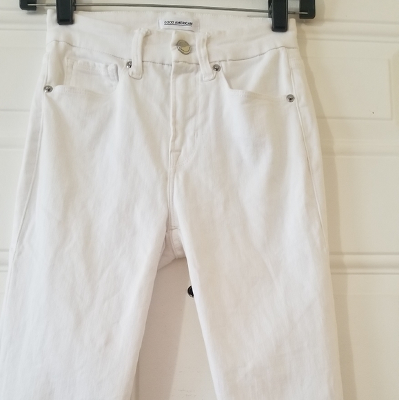 Good American Good Leg Crop High Rise White Cascade Hem Size 25 - Picture 3 of 16